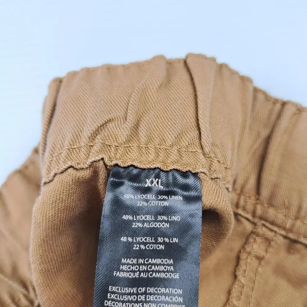 Banana Republic Pants Womens XXL Brown Tapered Crop Twill Elastic Waist Linen
